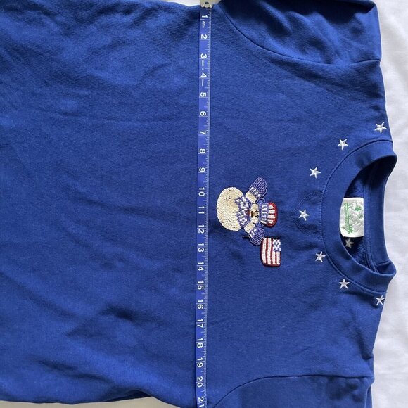 Quacker Factory Womens Blue Long-Sleeve Snowman & American Flag Embellished Shir - Picture 9 of 12